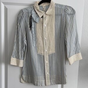 Anthropologie Blue & Cream Striped Button-Up Shirt